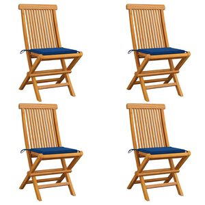 vidaXL Klapstoelen met koningsblauwe kussens, 4 stuks, massief teakhout
