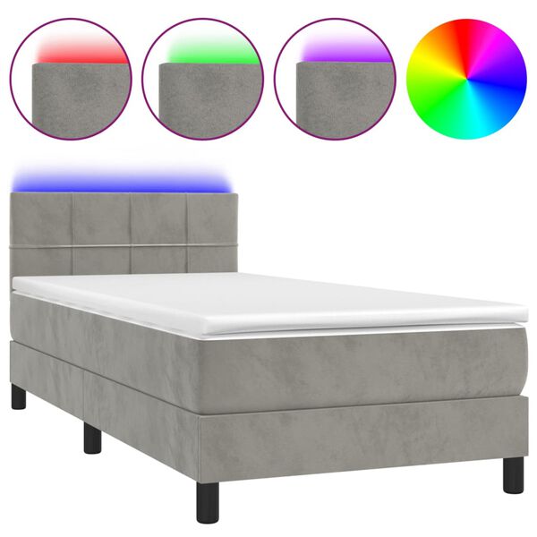 vidaXL Boxspring met matras en LED fluweel lichtgrijs 100x200 cm