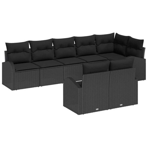 vidaXL Tuinbankenset met kussen met opslag 8 pcs Zwart poly rattan