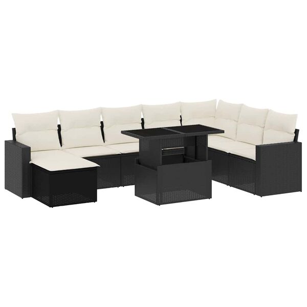 vidaXL 9-delige Loungeset met kussens poly rattan zwart