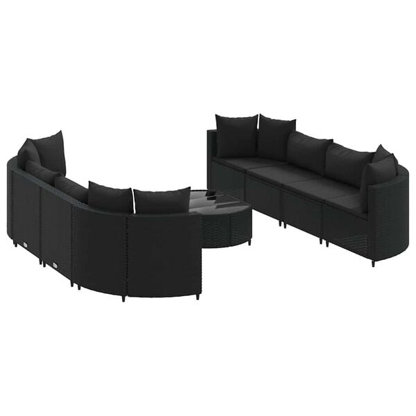 vidaXL 9-delige Loungeset met kussens poly rattan zwart