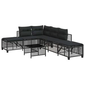 vidaXL 3-delige Loungeset met kussens poly rattan zwart
