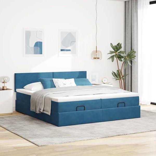 vidaXL Ottoman bed met matrassen 200x200cm fluweel donkerblauw
