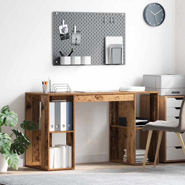 vidaXL Bureau met plank Oud Hout 130 x 50.5 x 75 cm Bewerkt hout