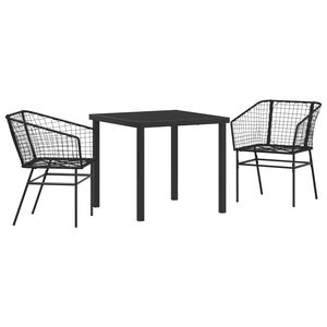 vidaXL Tuin eettafelset 3 pcs Zwart poly rattan