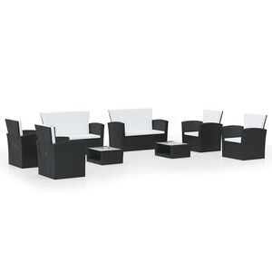 vidaXL 8-delige Loungeset met kussens poly rattan zwart