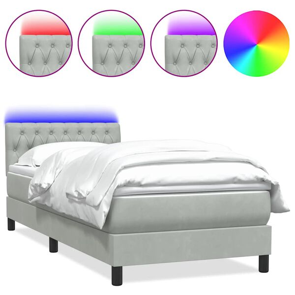 vidaXL Boxspring met matras en LED fluweel lichtgrijs 90x210 cm
