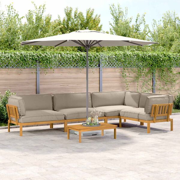 vidaXL Bankstel met kussen Effen 5 pcs Taupe Massief Acaciahout