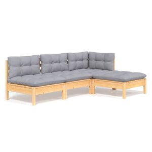 vidaXL 4-delige Loungeset met grijze kussens grenenhout