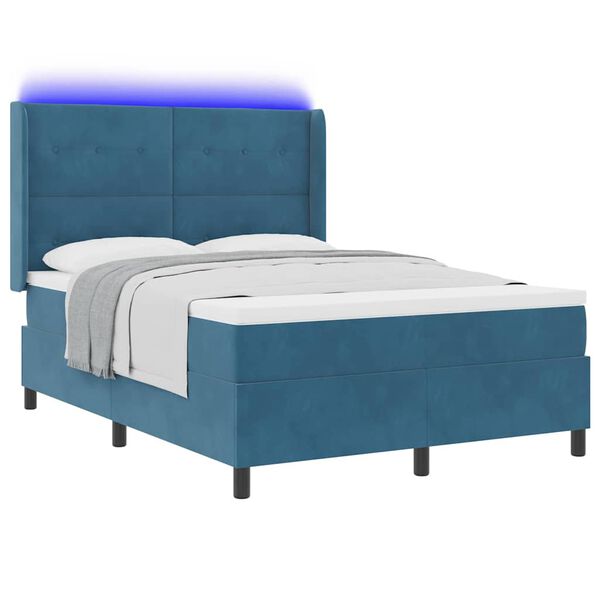 vidaXL LED Boxspring Bed met Matras Blauw 140 x 190 cm Fluweel