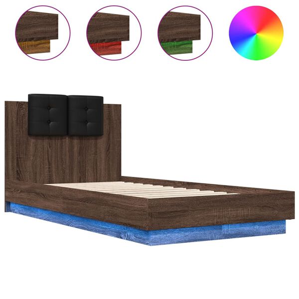 vidaXL Bedframe met hoofdbord en LED bruin eikenkleur 90x190 cm