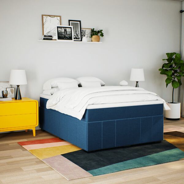 vidaXL Boxspring met matras stof blauw 140x200 cm