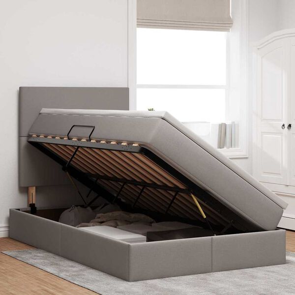 vidaXL Opbergbed met LED met matras Taupe 120 x 190 cm Polyester