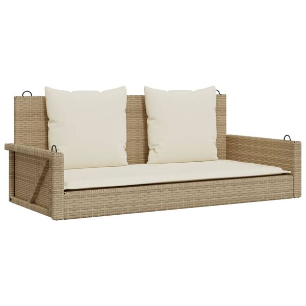 vidaXL Schommelbank met kussens 119x56x48 cm poly rattan beige