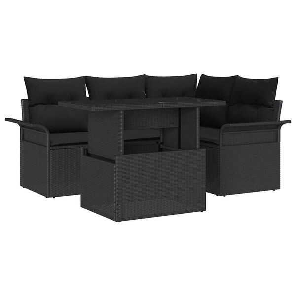 vidaXL Tuin Sofa Set met kussen 5 pcs Zwart Poly riet