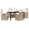 vidaXL Tuin eettafelset met kussen 5 pcs Beige poly rattan