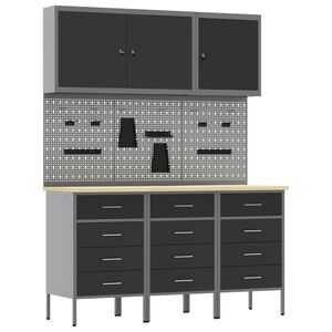 vidaXL Werk kast met lade met slot 8 st Zwart Engineered hout en staal