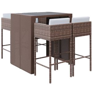 vidaXL 5-delige Tuinbarset met kussens poly rattan bruin