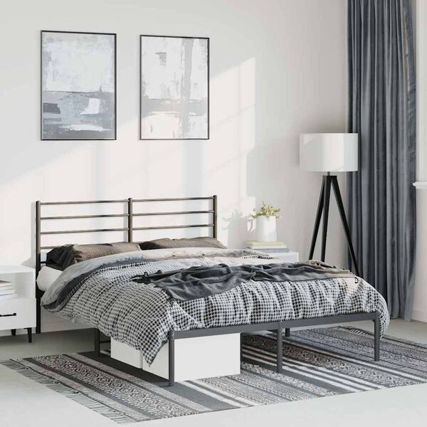 vidaXL Bedframe met hoofdbord metaal zwart 135x190 cm
