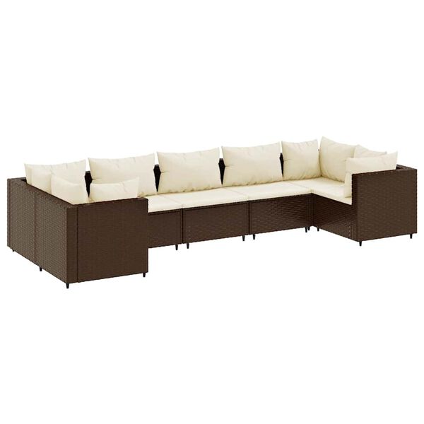 vidaXL 7-delige Loungeset met kussens poly rattan bruin