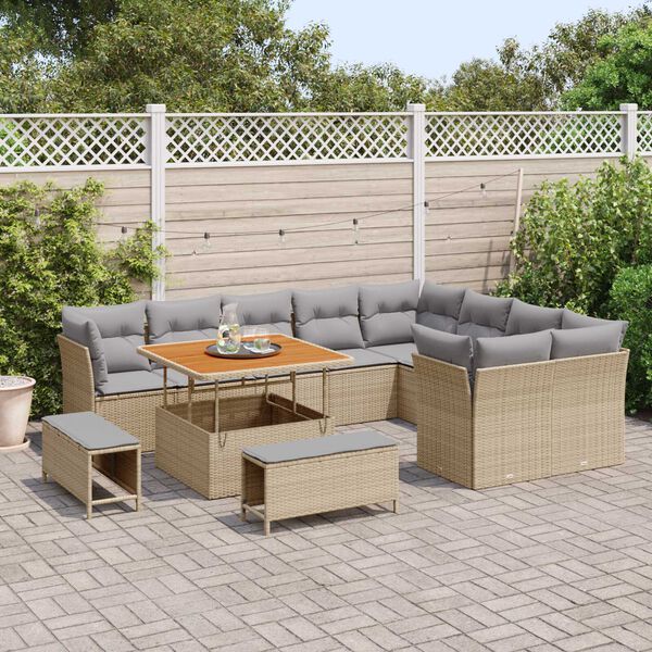 vidaXL Tuinbankenset 12 pcs Beige poly rattan