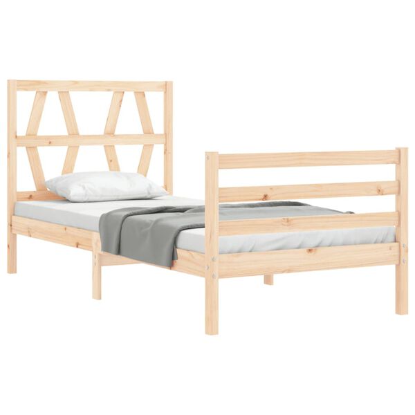 vidaXL Bedframe met hoofdbord massief hout 90x200 cm