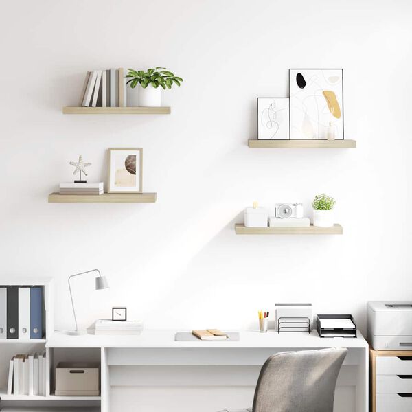 vidaXL Wandschappen zwevend 4 st 60x23,5x3,8 cm MDF eikenkleurig