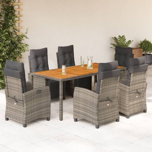 vidaXL 7-delige Tuinset met kussens poly rattan grijs