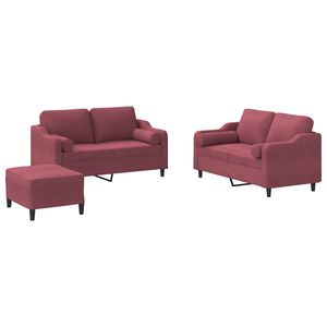 vidaXL 3-delige Loungeset met kussens stof wijnrood