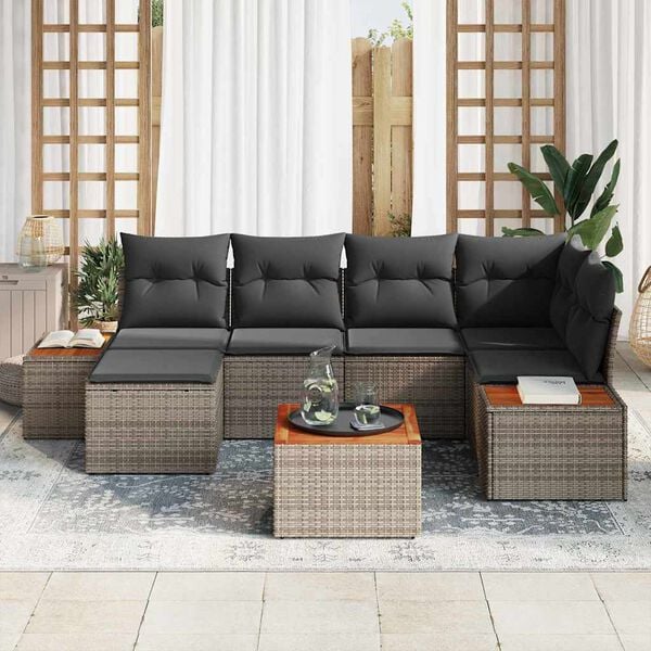 vidaXL Tuin Sofa Set met kussen 7 pcs Grijs Poly Rattan
