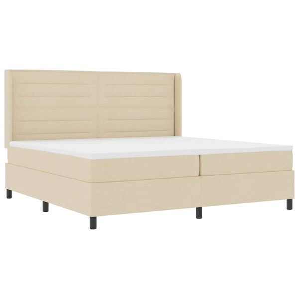 vidaXL Boxspring bed met matras met hoofdeinde Cr&egrave;me 200 x 200 cm Stof