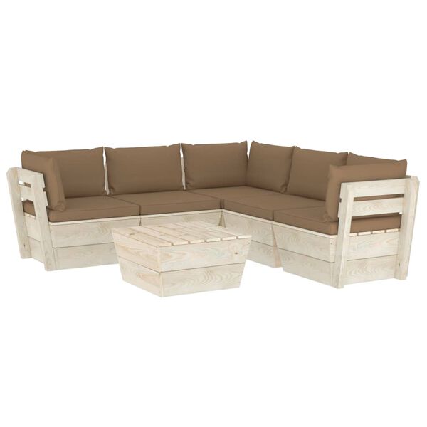 vidaXL 6-delige Loungeset met kussens pallet vurenhout