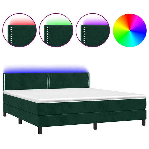 vidaXL Boxspring met matras en LED fluweel donkergroen 180x200 cm