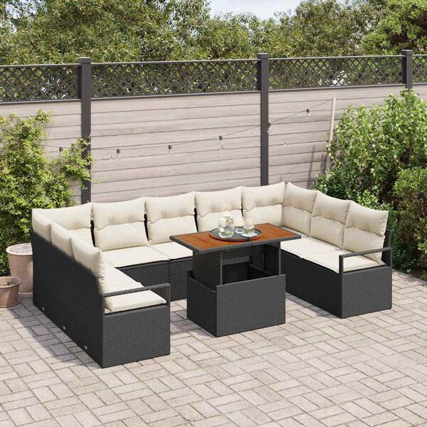 vidaXL Tuin Sofa Set met opslag 10 pcs Zwart Poly riet