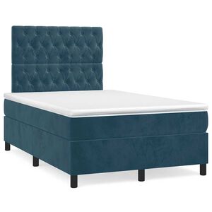 vidaXL Boxspring met matras fluweel donkerblauw 120x190 cm