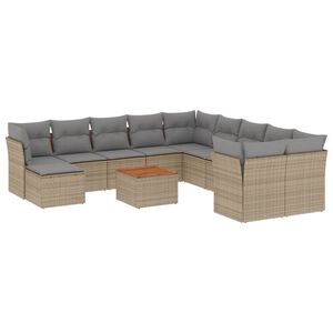 vidaXL 12-delige Loungeset met kussens poly rattan gemengd beige