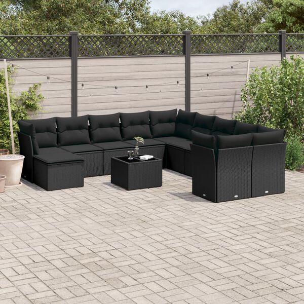 vidaXL 12-delige Loungeset met kussens poly rattan zwart