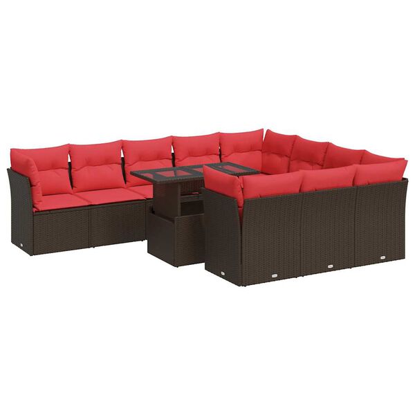 vidaXL 11-delige Loungeset met kussens poly rattan acacia bruin