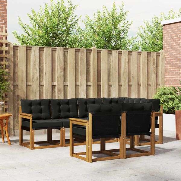 vidaXL Buiten bankenset met kussen 7 pcs Natuurlijk en Zwart