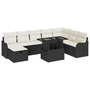 vidaXL Tuin Sofa Set met kussen met opslag 9 pcs Zwart Poly riet
