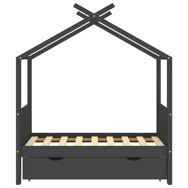 vidaXL Kinderbedframe met lade grenenhout donkergrijs 70x140 cm