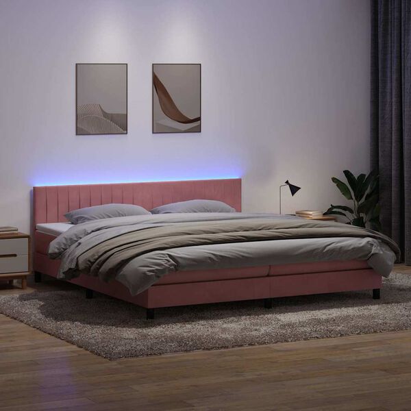 vidaXL Boxspring met matras en LED fluweel roze 200x210 cm