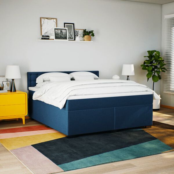 vidaXL Boxspring met matras stof blauw 180x200 cm
