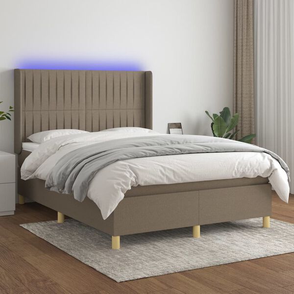 vidaXL Boxspring met matras en LED stof taupe 140x190 cm