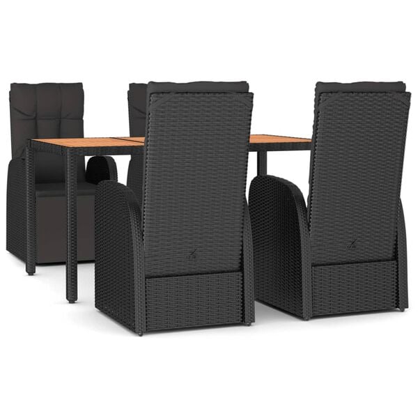 vidaXL 5-delige Tuinset poly rattan en massief acaciahout zwart