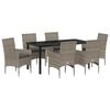 vidaXL Tuin eettafelset met kussen 7 pcs Grijs poly rattan