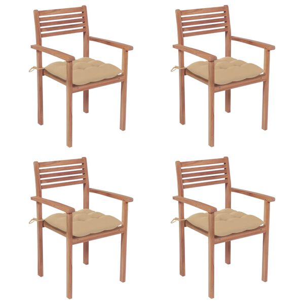 vidaXL Tuinstoelen 4 st met beige kussens massief teakhout