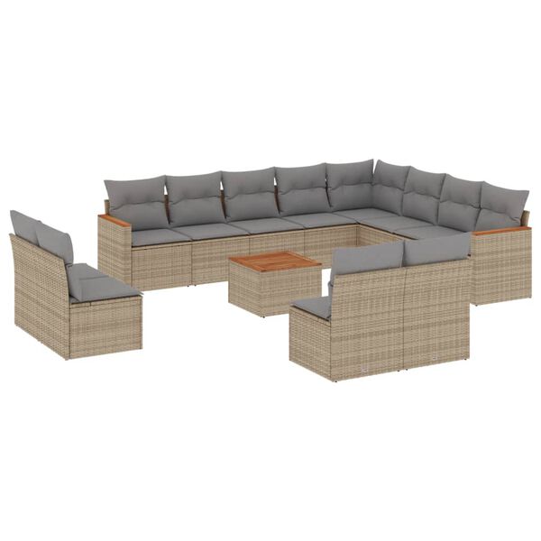 vidaXL 13-delige Loungeset met kussens poly rattan beige