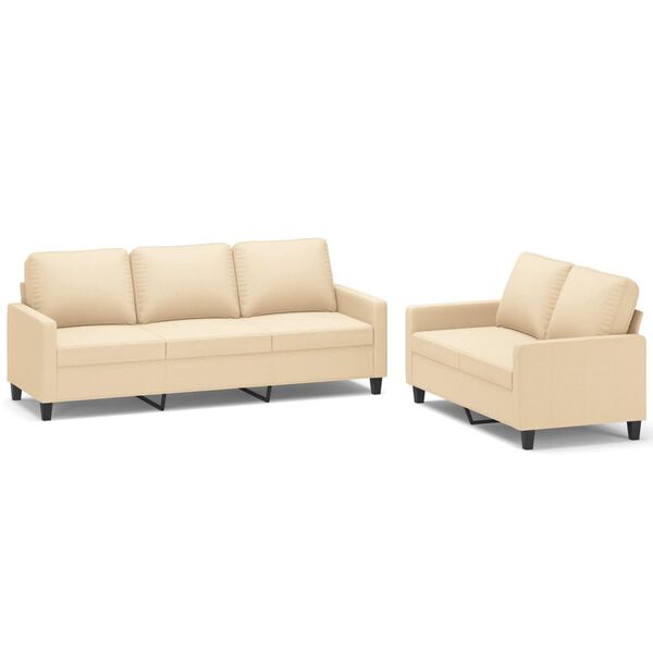 vidaXL 2-delige Loungeset met kussens stof cr&egrave;mekleurig