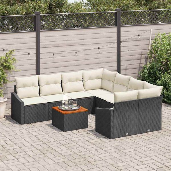 vidaXL Tuinbankenset met opslag 9 pcs Zwart en Crème poly rattan